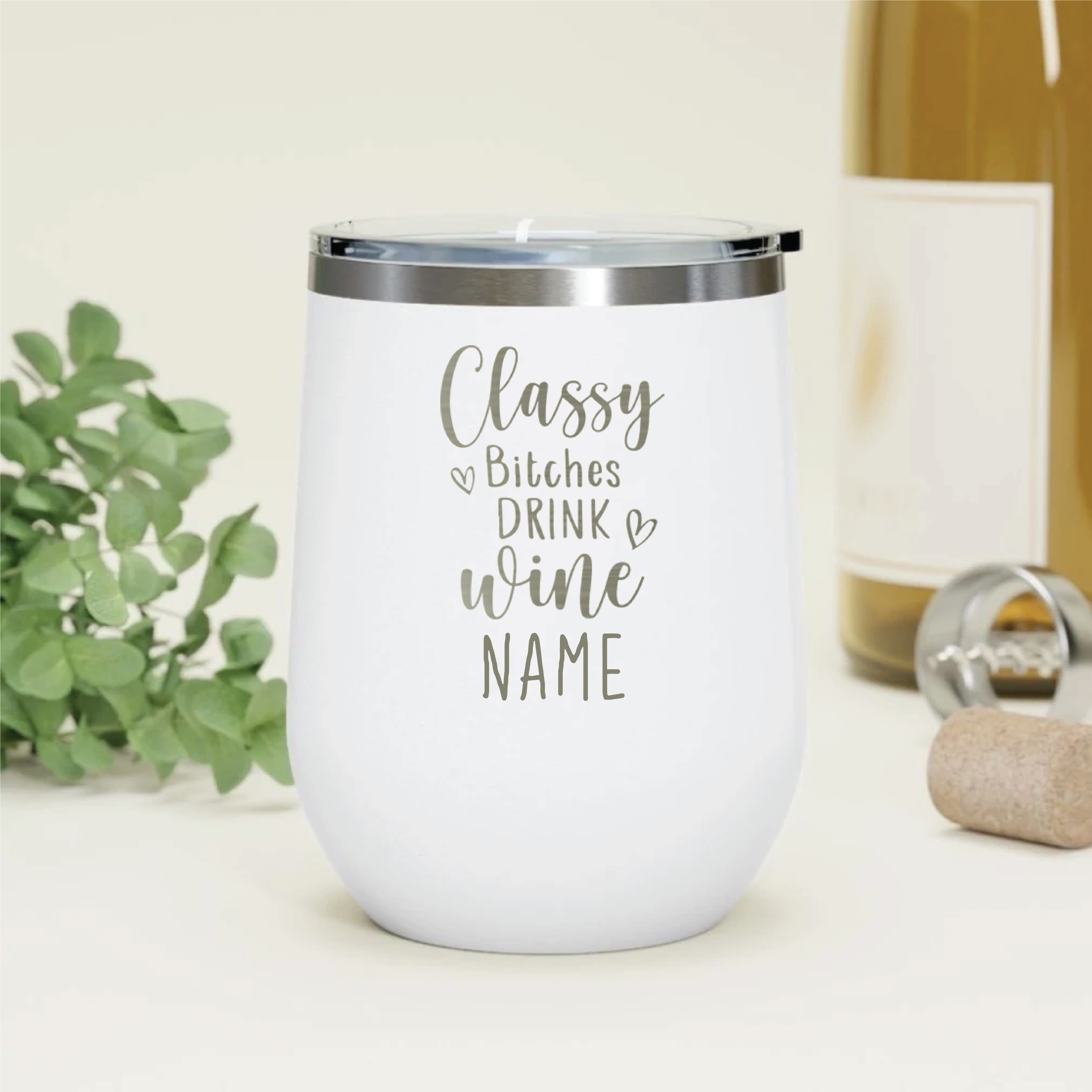 Drink Wine White, Personalised Insulated, Stainless Steel Tumbler with Lid